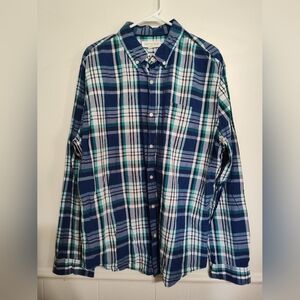 Aeropostale Men's Blue Plaid Button Up Shirt Size XL Long Sleeve Pocket Collared